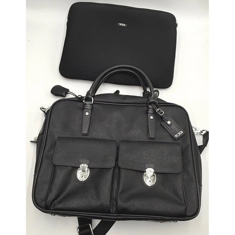 TUMI Villa Lucca City Business Tote 73124D2 Black Leather T-Pass Laptop Bag